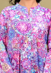 Floral Fiesta – Vibrant Print Voile Tiered Dress