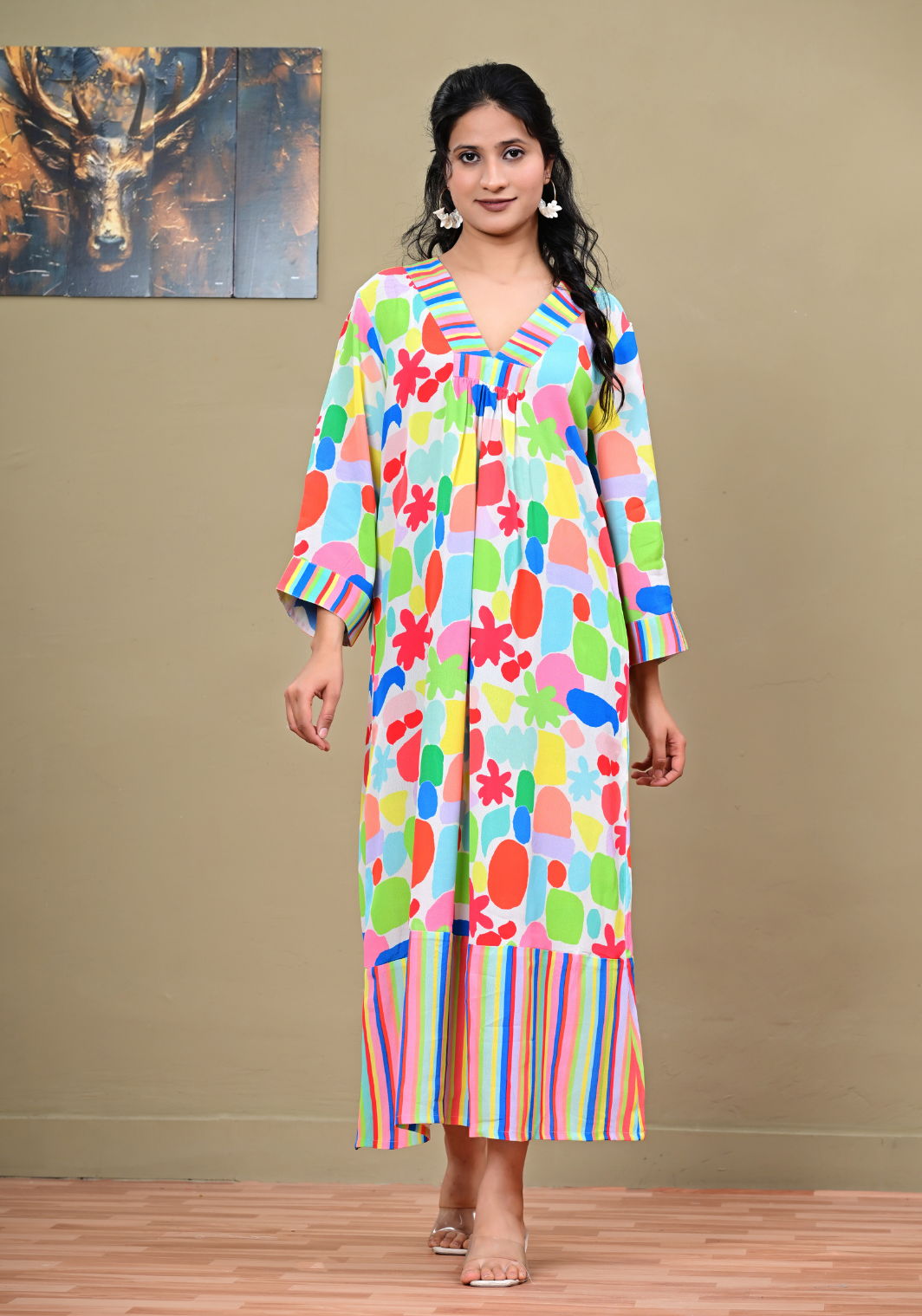 Color Pop – Abstract Print Moss Crepe Maxi Dress