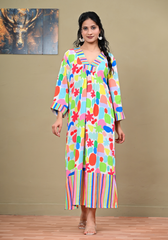Color Pop – Abstract Print Moss Crepe Maxi Dress