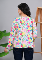 Spring Meadow Top – Vibrant Floral Rayon Slub Blouse