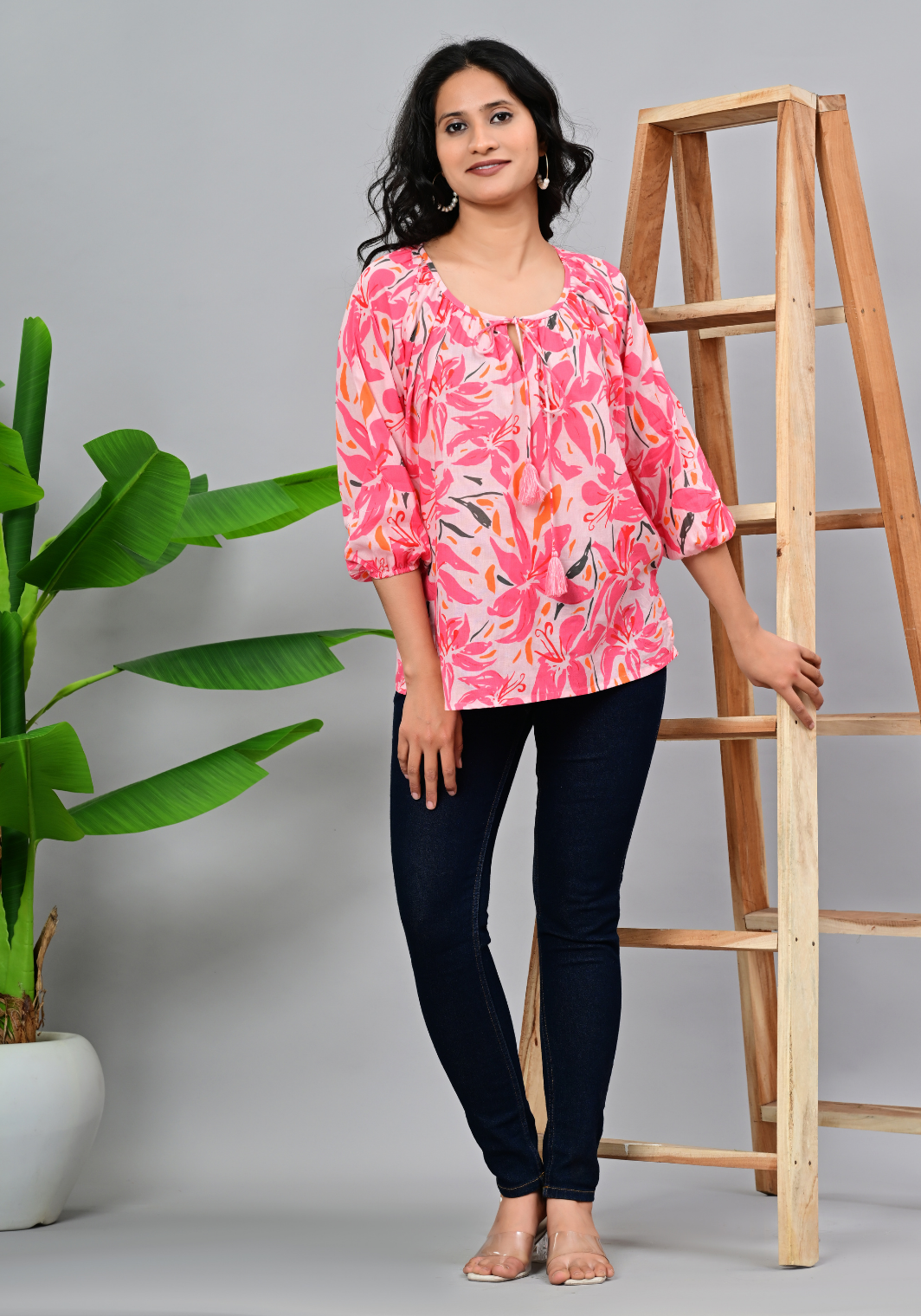 Blush Bloom Tassel – Floral Print 60s Cambric Blouse