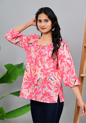 Blush Bloom Tassel – Floral Print 60s Cambric Blouse