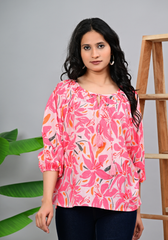 Blush Bloom Tassel – Floral Print 60s Cambric Blouse