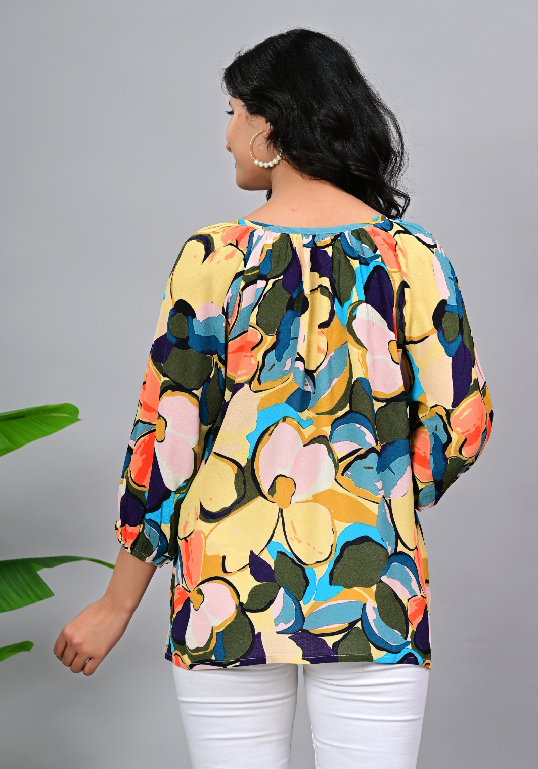 Autumn Art Flow – Abstract Print Moss Crepe Blouse