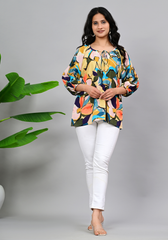 Autumn Art Flow – Abstract Print Moss Crepe Blouse