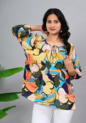 Autumn Art Flow – Abstract Print Moss Crepe Blouse