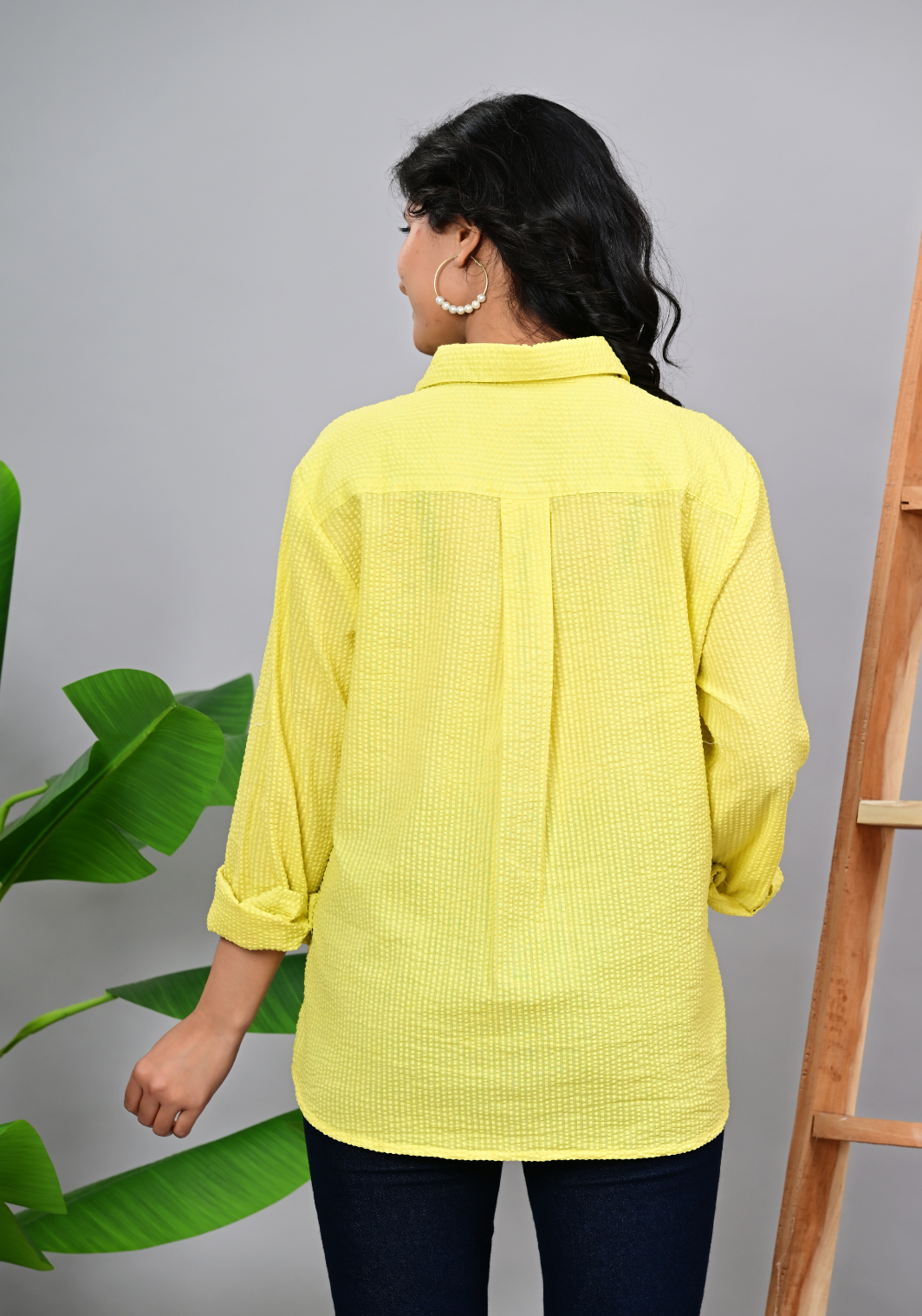Lemon Zest Textured – Seersucker Roll-Up Sleeve Shirt