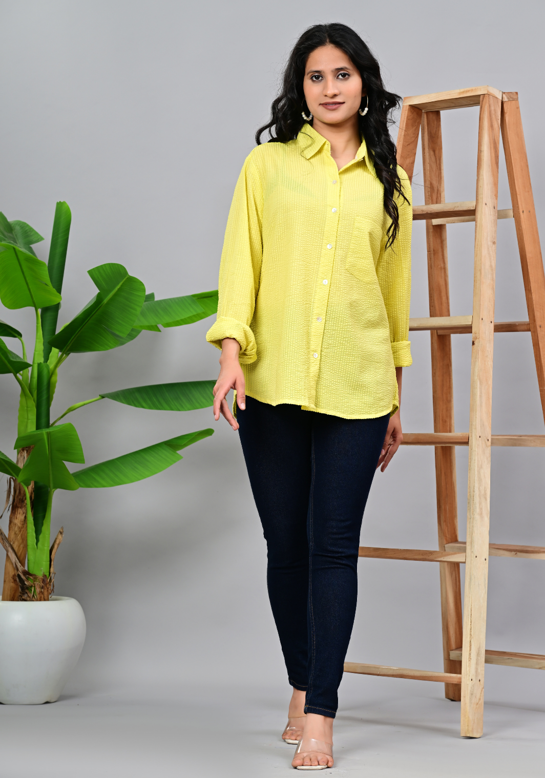 Lemon Zest Textured – Seersucker Roll-Up Sleeve Shirt