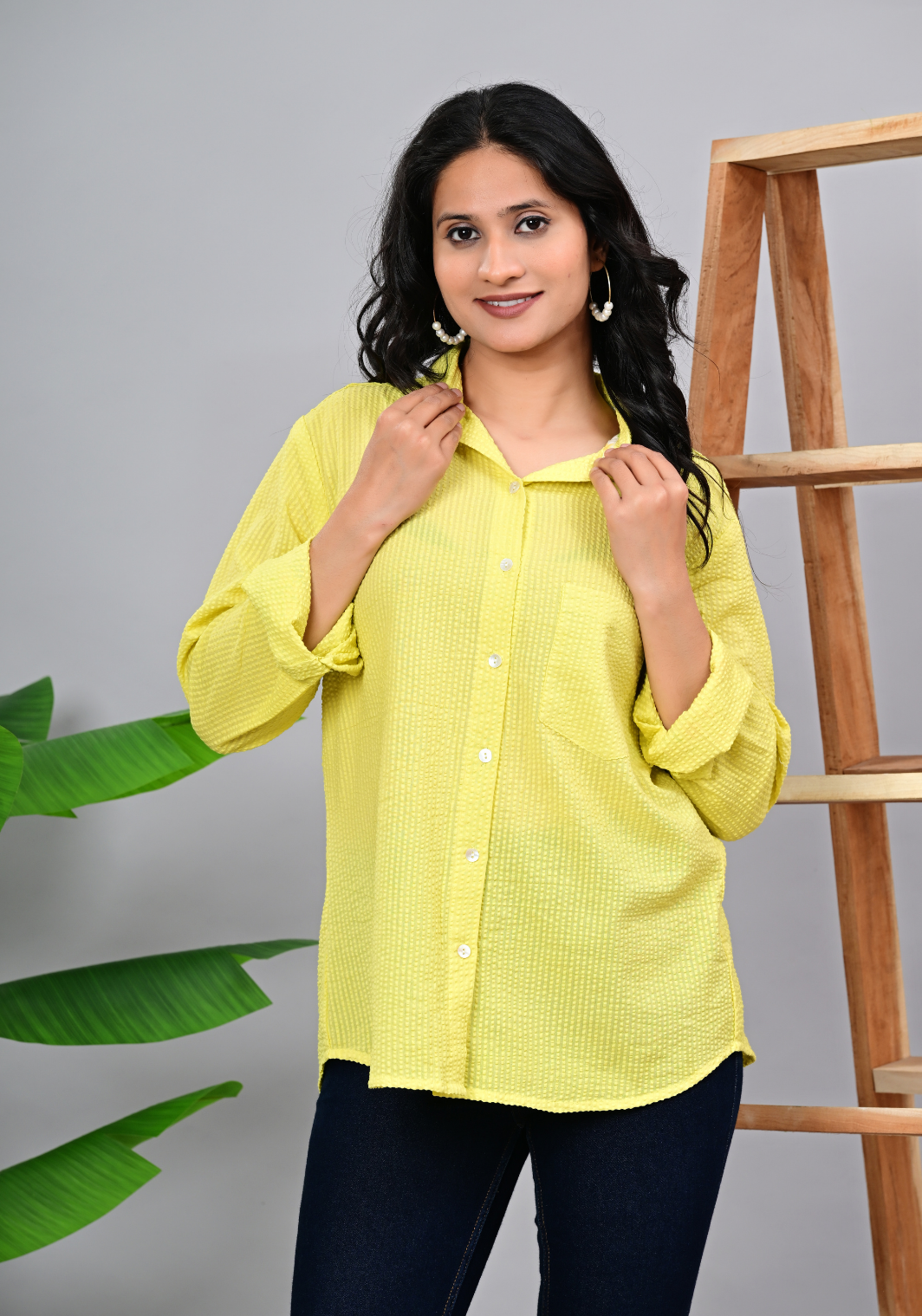 Lemon Zest Textured – Seersucker Roll-Up Sleeve Shirt
