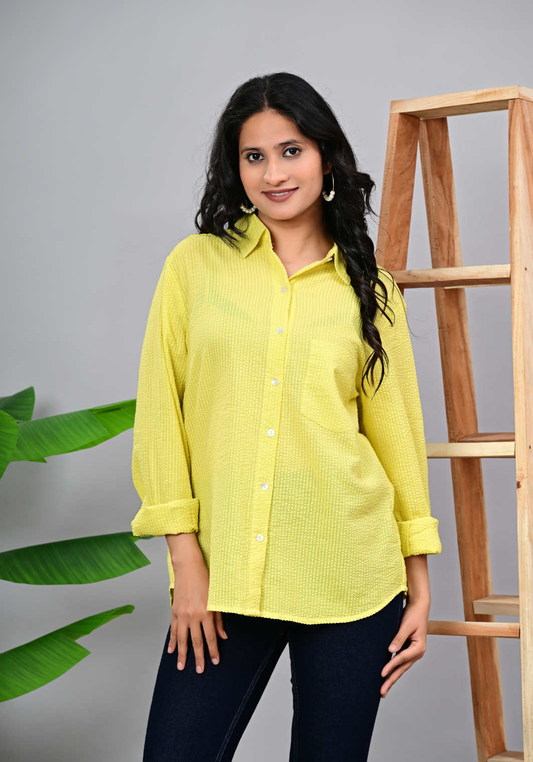 Lemon Zest Textured – Seersucker Roll-Up Sleeve Shirt