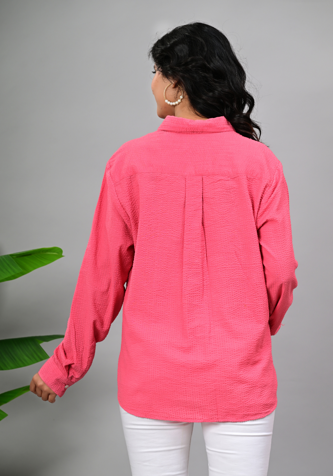 Blush Pink Textured – Seersucker Roll-Up Sleeve Shirt