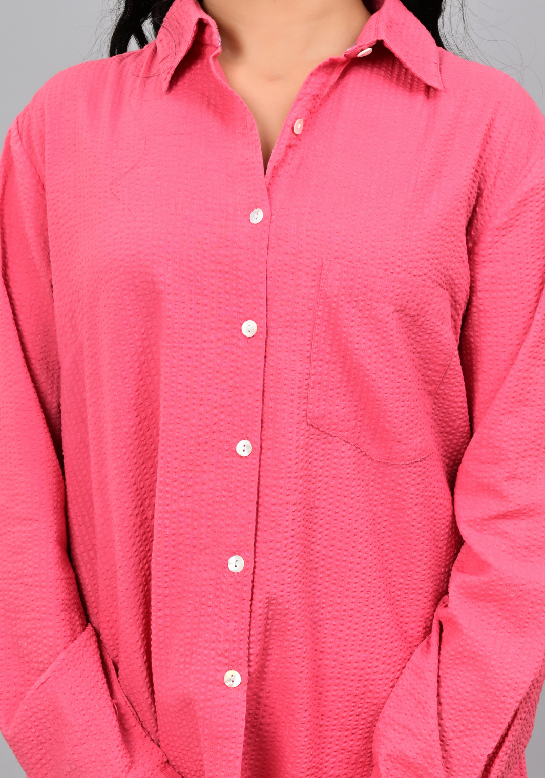 Blush Pink Textured – Seersucker Roll-Up Sleeve Shirt