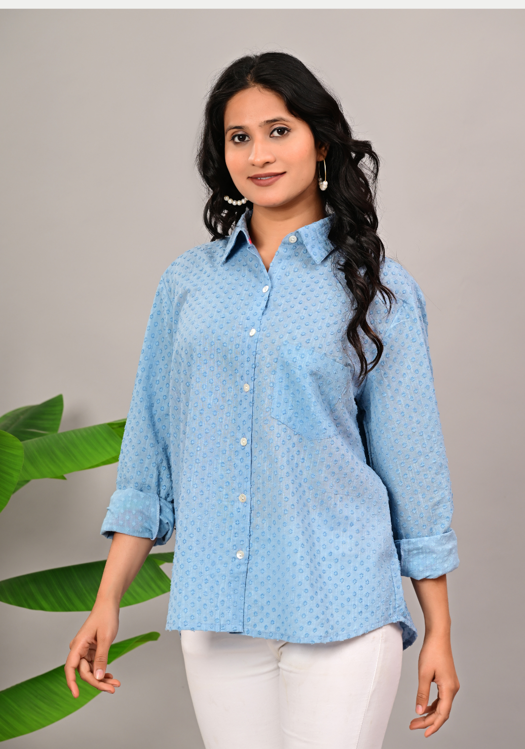 Sky Whisper Textured – Cotton Dobby Boxy Shirt