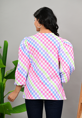Candy Wave Peplum – Pastel Chevron Poly Crepe Blouse