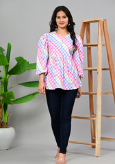 Candy Wave Peplum – Pastel Chevron Poly Crepe Blouse