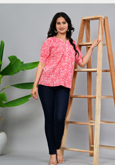 Bloomsoft Summer – Floral Print 60s Cambric Short Sleeve Top