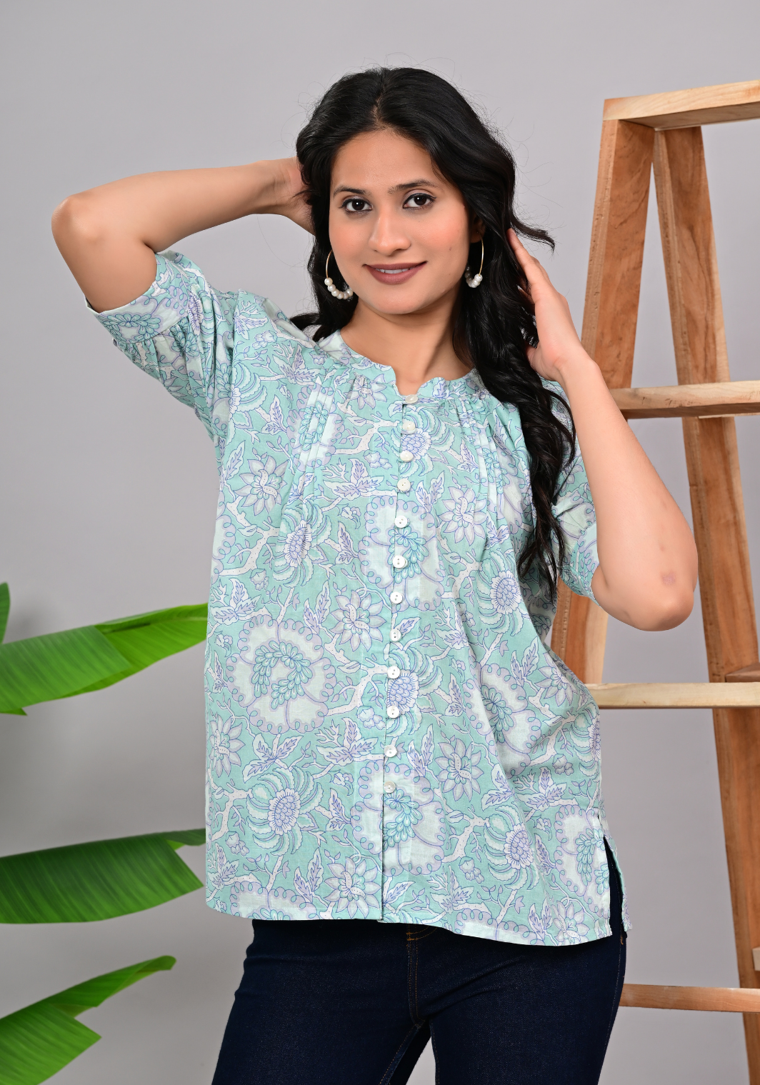 Mint Garden Pintuck – Floral 60s Cambric Button-Down