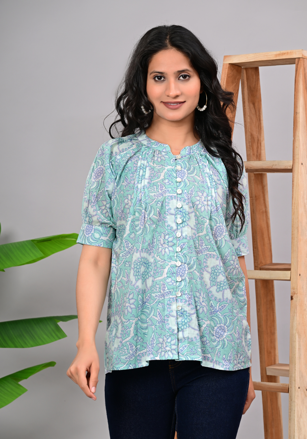 Mint Garden Pintuck – Floral 60s Cambric Button-Down