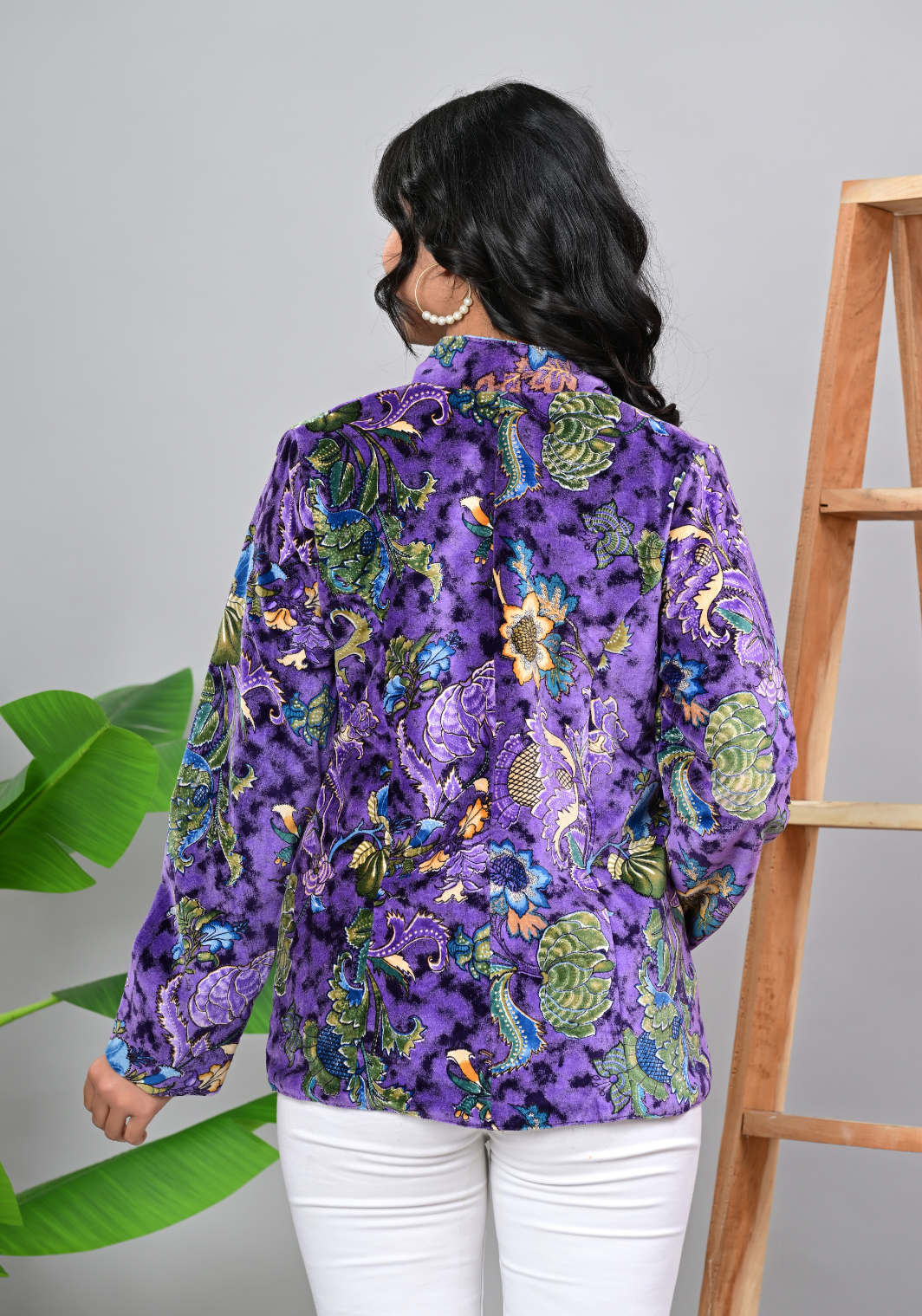 Midnight Bloom – Floral Print Cotton Velvet Jacket