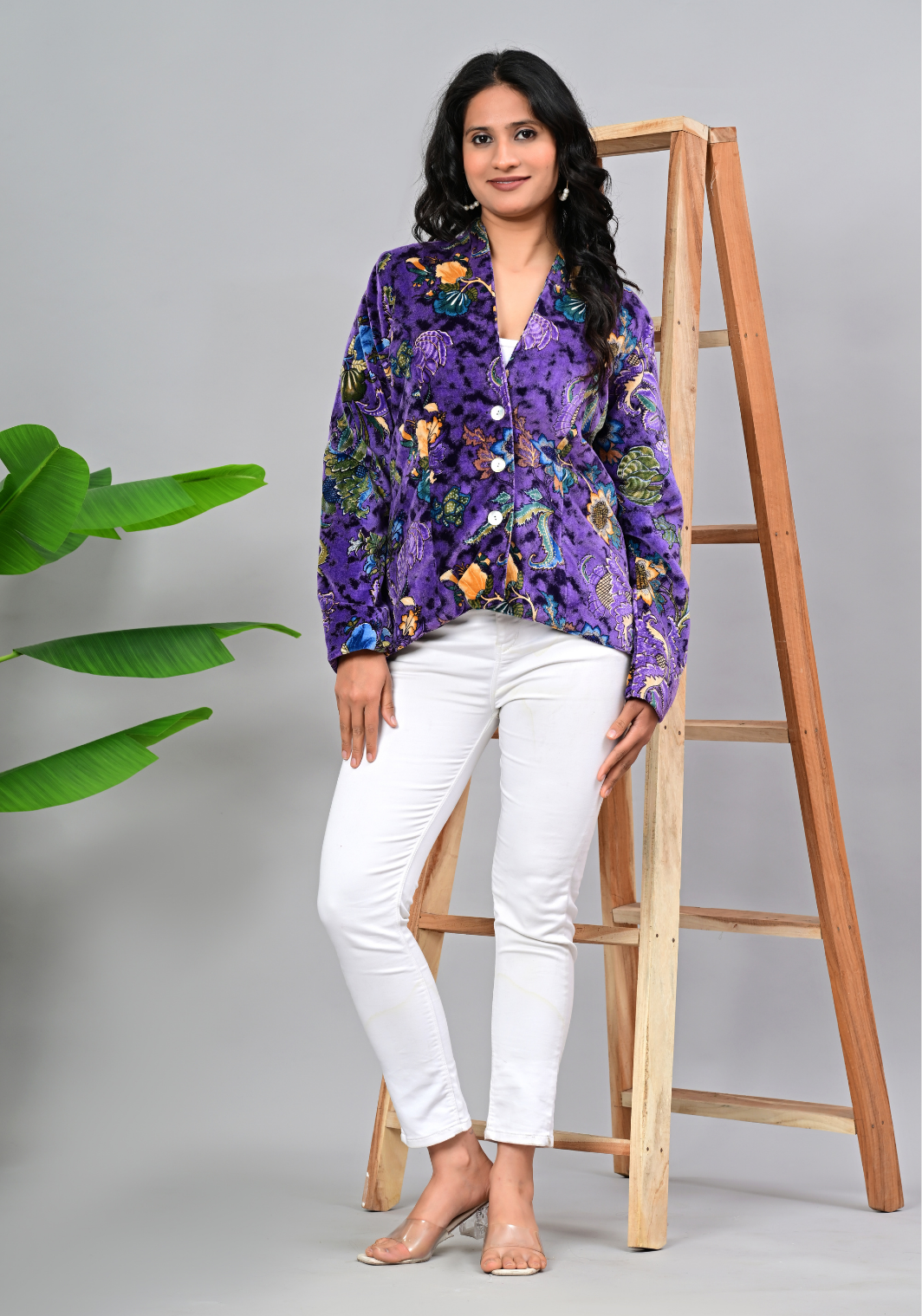 Midnight Bloom – Floral Print Cotton Velvet Jacket