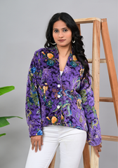 Midnight Bloom – Floral Print Cotton Velvet Jacket