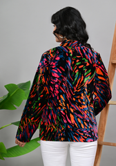 Abstract Noir – Multicolor Abstract Print Velvet Jacket