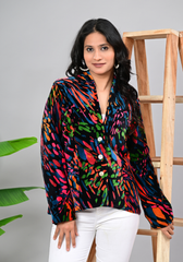 Abstract Noir – Multicolor Abstract Print Velvet Jacket