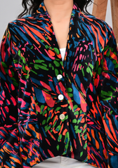 Abstract Noir – Multicolor Abstract Print Velvet Jacket
