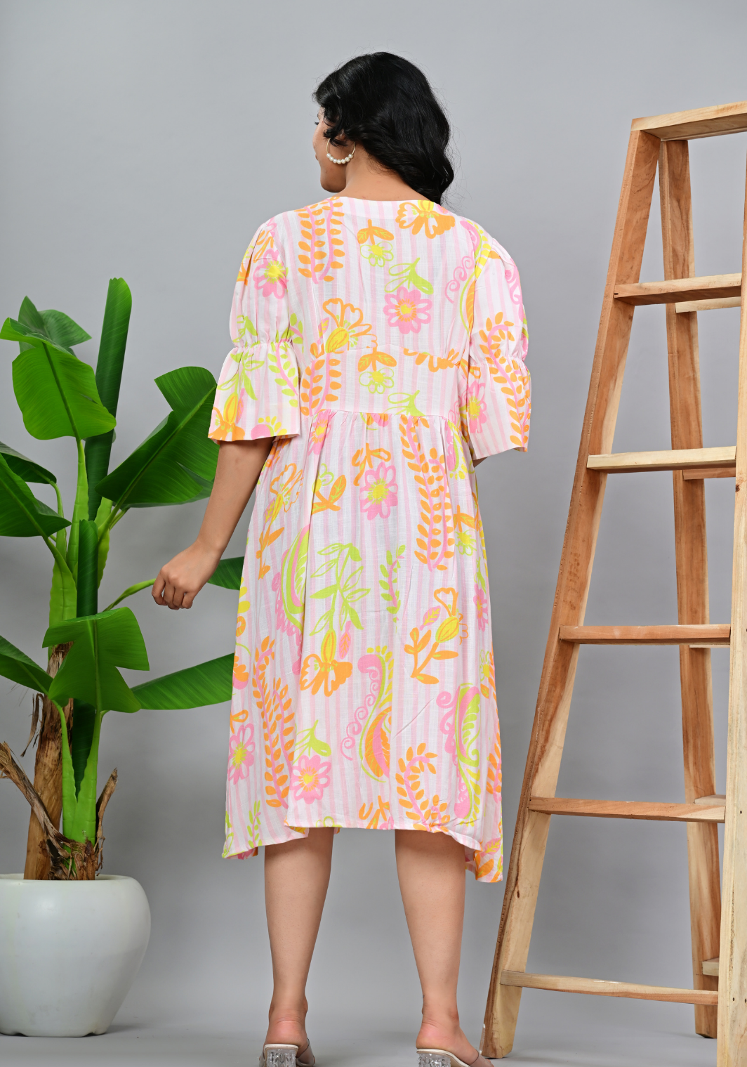 Pastel Garden Breeze – Floral Rayon Slub Midi Dress