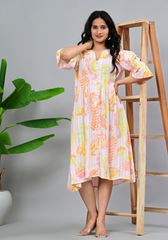Pastel Garden Breeze – Floral Rayon Slub Midi Dress
