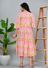 Warm Petal Everyday – Tiered Floral 60s Cambric Dress
