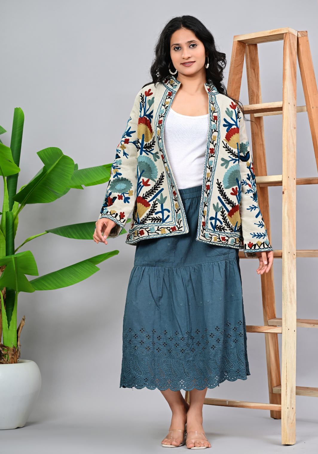 Boho Botanica Jacket – Embroidered Canvas Statement Outerwear