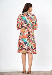 Modern Tropic Muse – Tropical Print Rayon Slub Shirt Dress