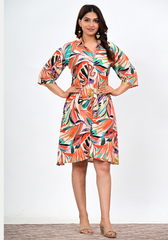 Modern Tropic Muse – Tropical Print Rayon Slub Shirt Dress