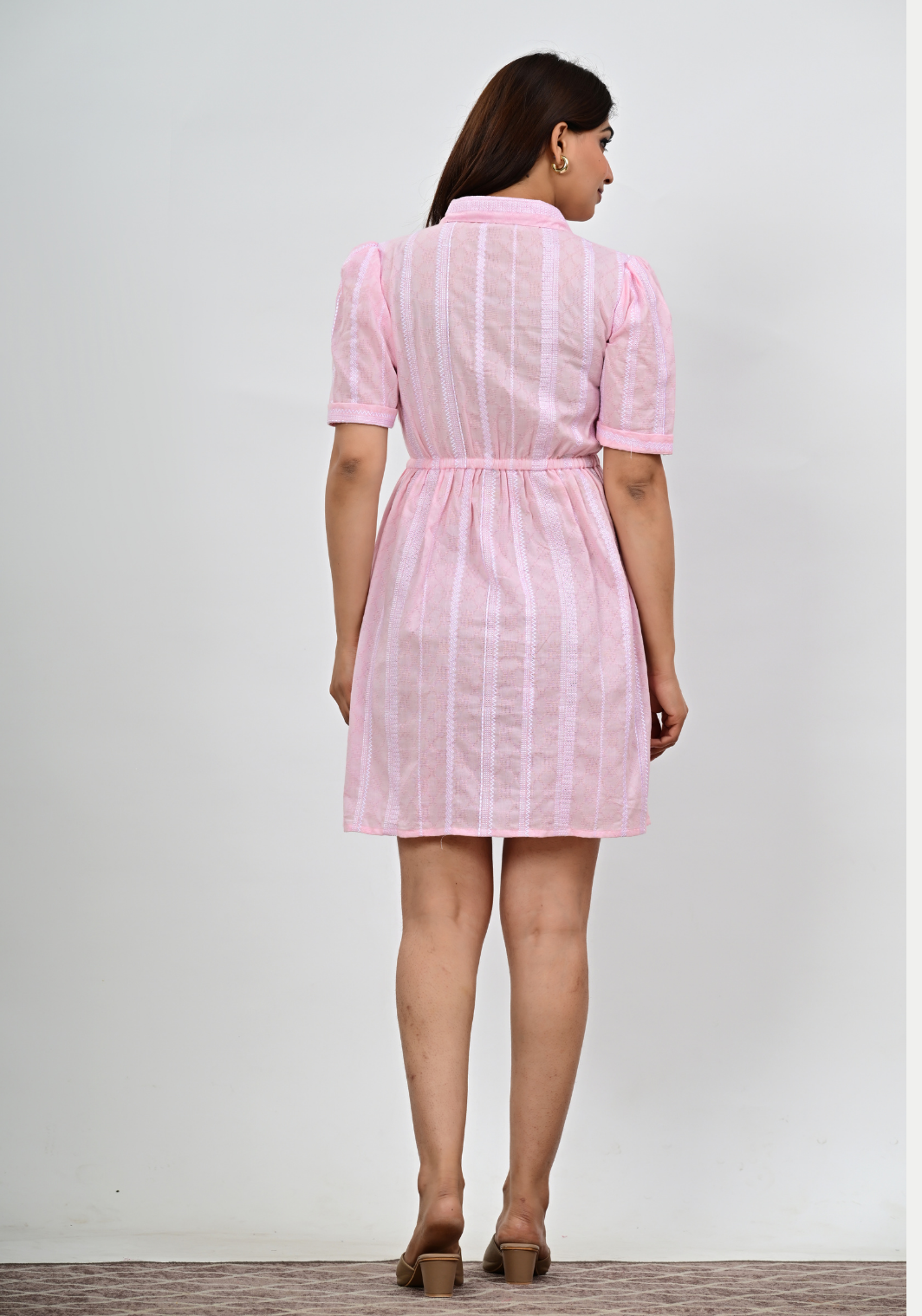 Blush Daydream Shirt Dress – Pastel Striped Cotton Dobby Dress