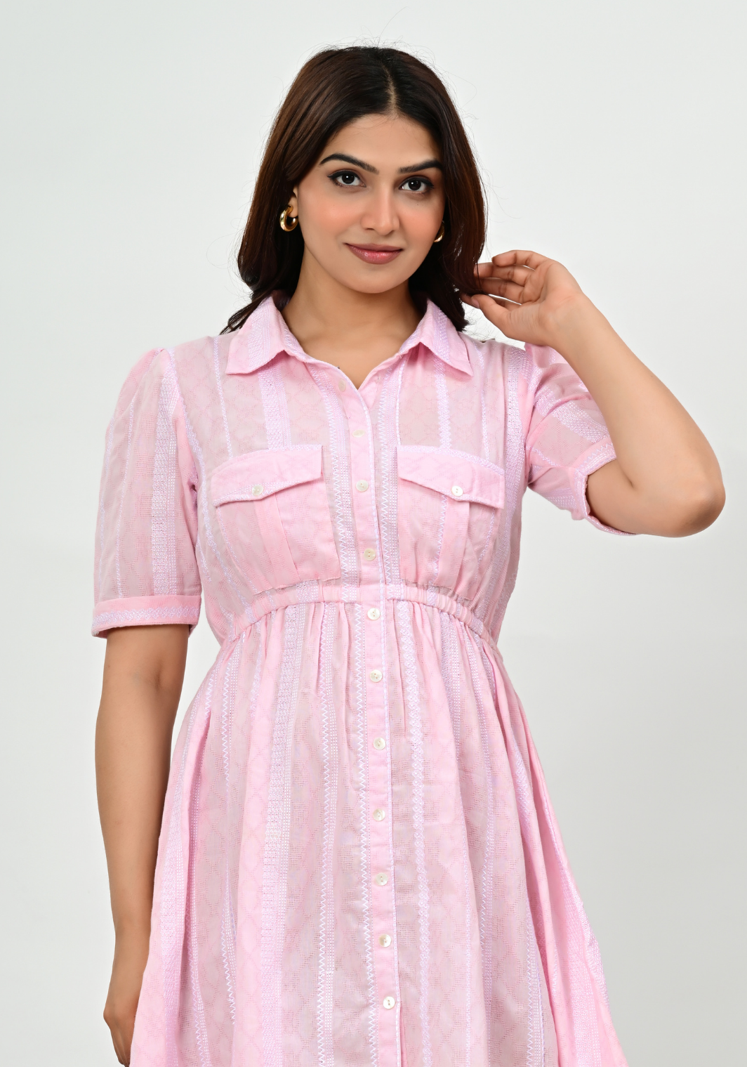 Blush Daydream Shirt Dress – Pastel Striped Cotton Dobby Dress