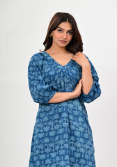 Indigo Bloom – Floral Cotton Slub Midi Dress