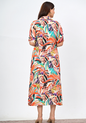 Royal Plum – Vibrant Abstract Print Rayon Slub Dress