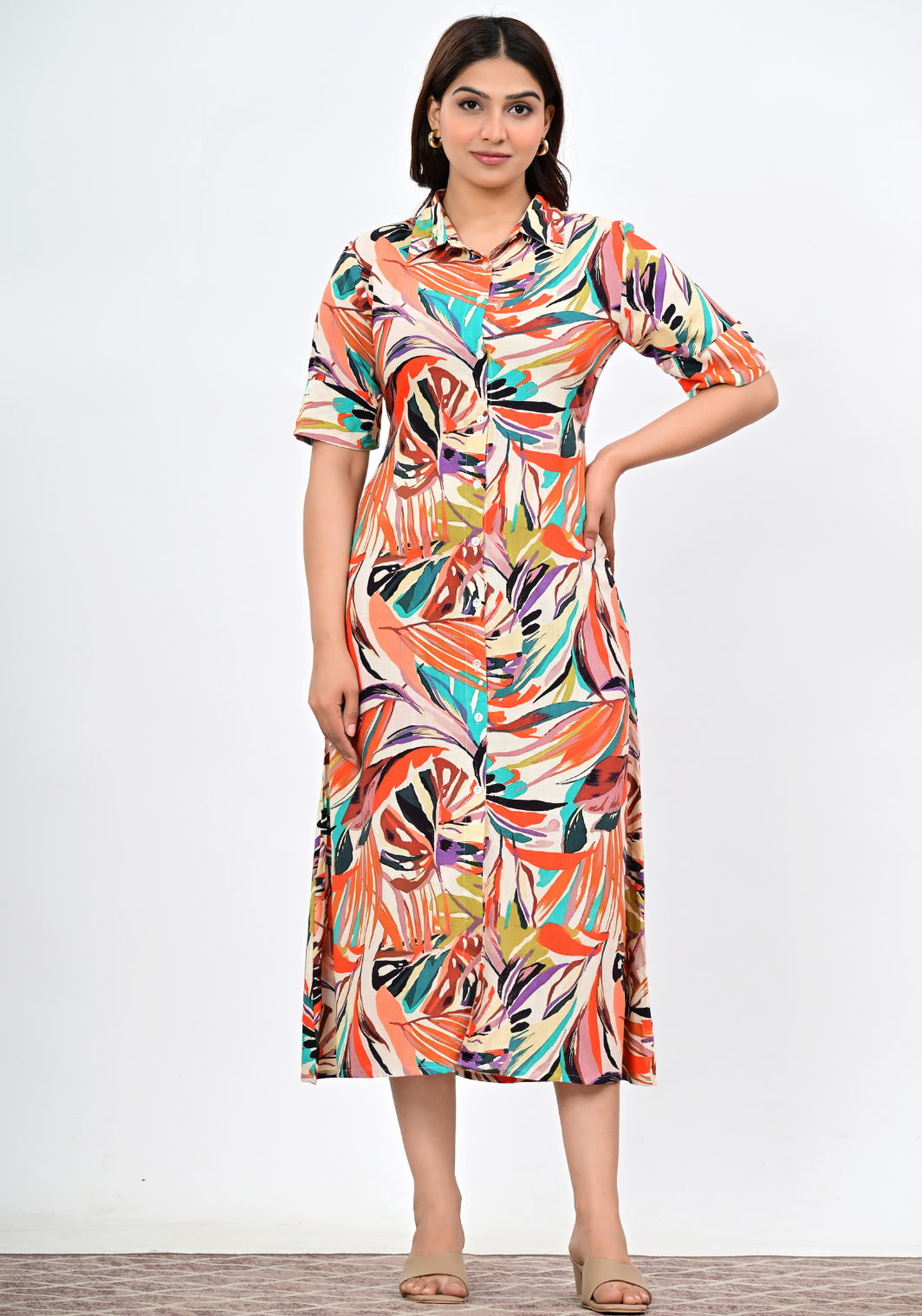 Royal Plum – Vibrant Abstract Print Rayon Slub Dress