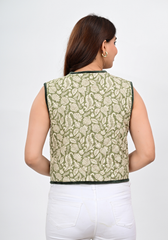 Sage Fern Tie-Up – Embroidered Cotton Cropped Vest