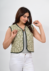 Sage Fern Tie-Up – Embroidered Cotton Cropped Vest
