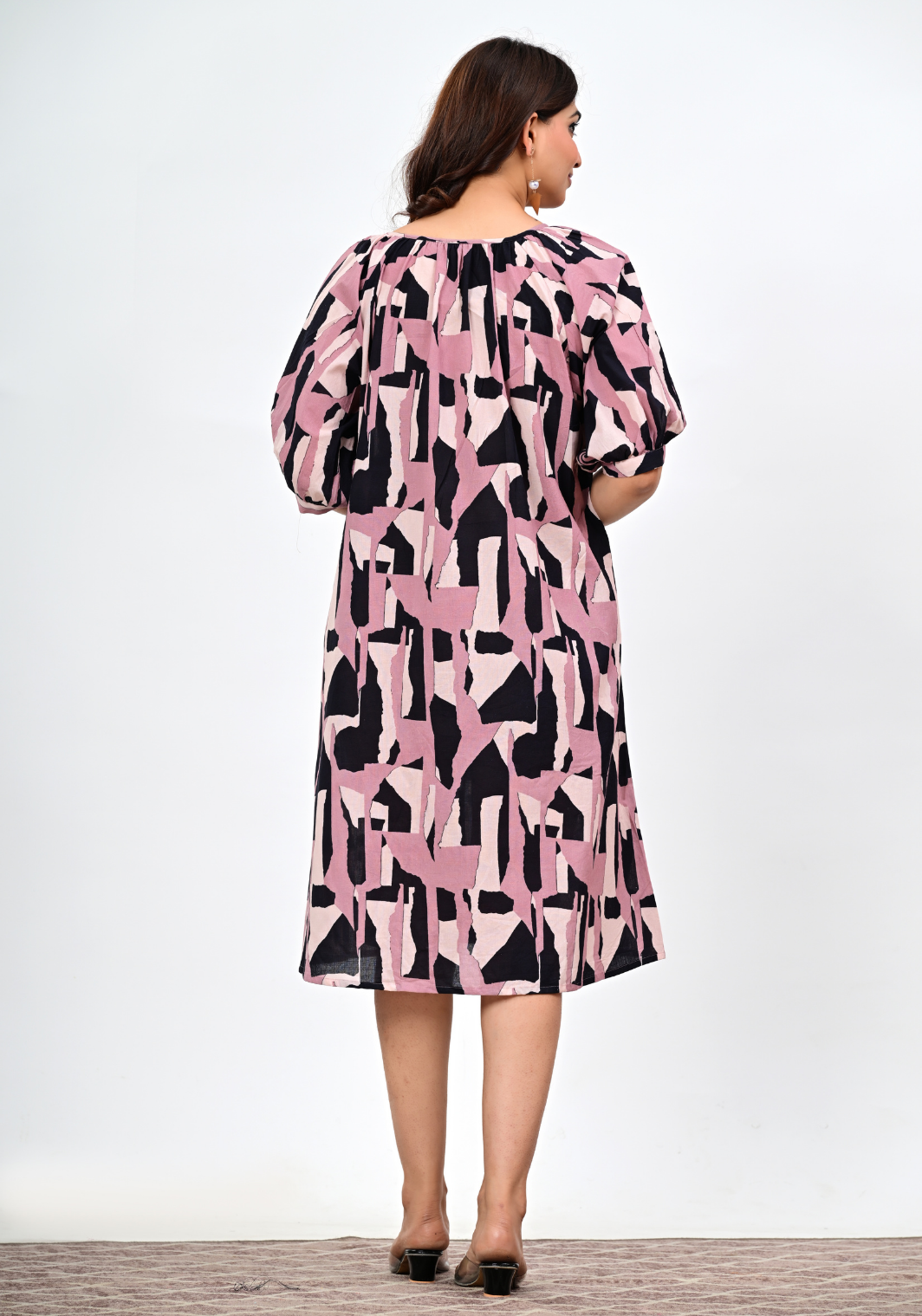 Blush Abstract Muse – Knee-Length Cambric Dress