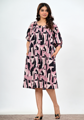 Blush Abstract Muse – Knee-Length Cambric Dress
