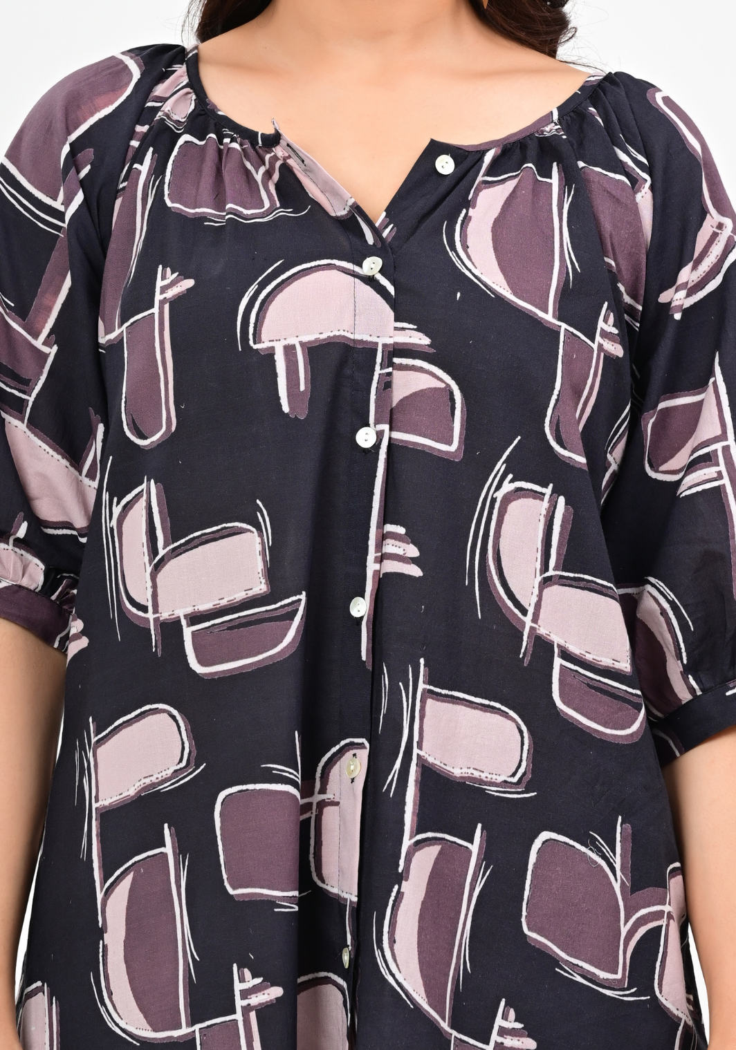 Azure Heartbeat – Abstract Print Cambric Knee-Length Dress