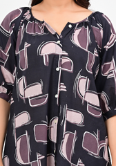 Azure Heartbeat – Abstract Print Cambric Knee-Length Dress
