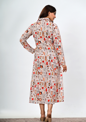 Earthy Abstract Flow – Abstract Leaf & Brush Print Cambric Dress