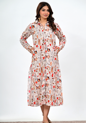 Earthy Abstract Flow – Abstract Leaf & Brush Print Cambric Dress