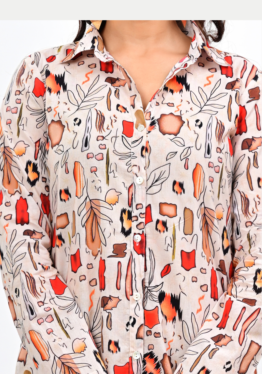 Earthy Abstract Flow – Abstract Leaf & Brush Print Cambric Dress