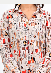 Earthy Abstract Flow – Abstract Leaf & Brush Print Cambric Dress