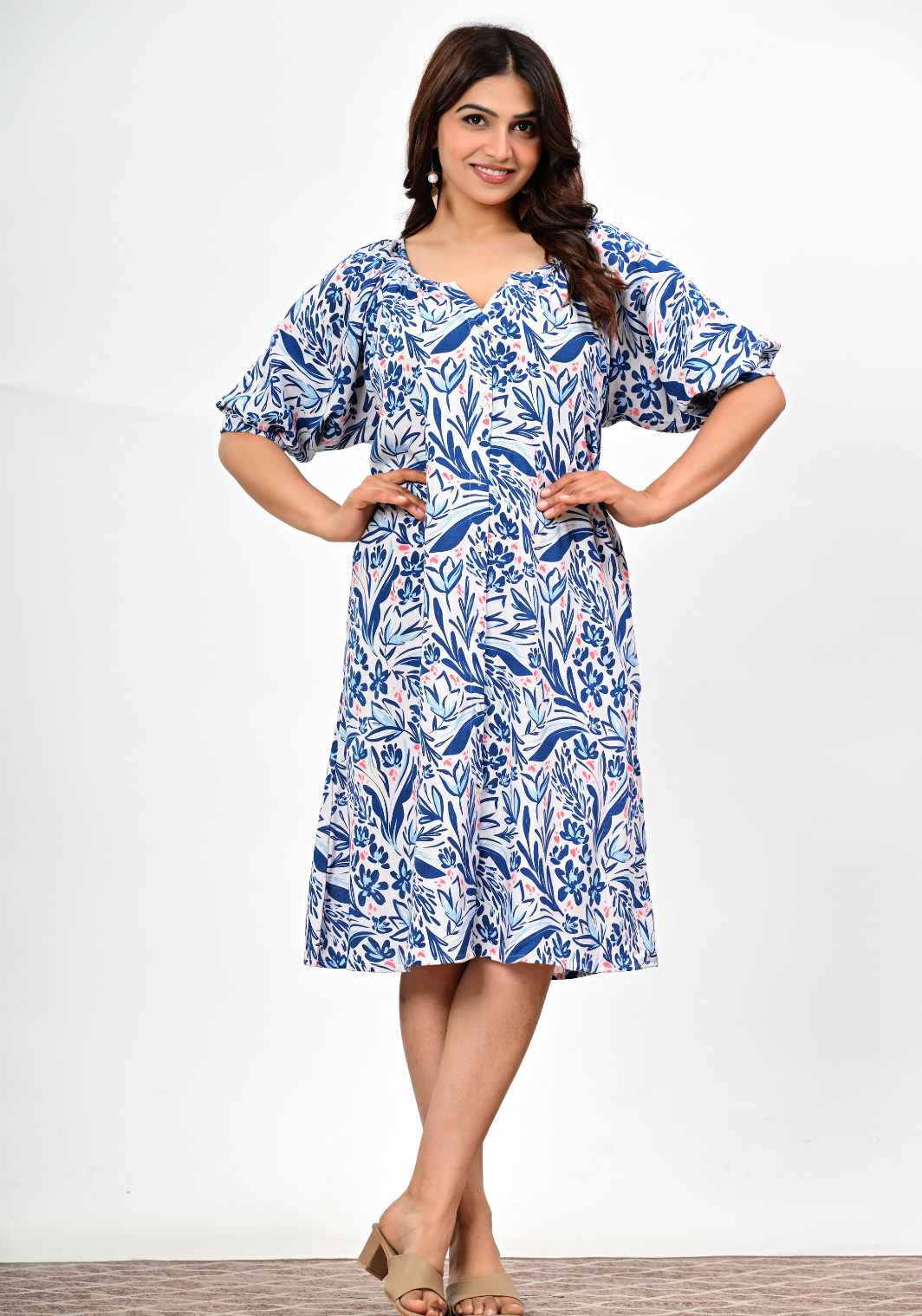 Calm Bloom Pocket – Botanical Print Rayon Slub Midi